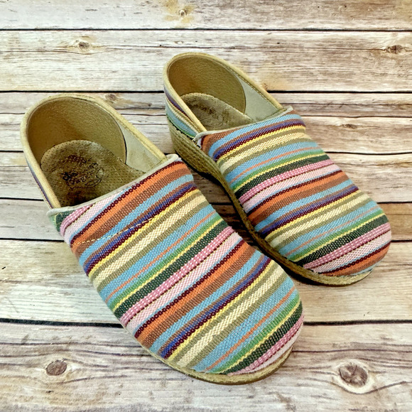 Dansko Womens Jute Pro Vegan Multi Color Striped Clog Shoes 39/8.5-9 - Picture 1 of 9